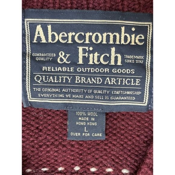Abercrombie & Fitch Men's L 100% Wool Red Fair Isle Nordic Sweater Vintage Y2k - Picture 8 of 8